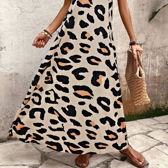 Multicolor Casual Women's Leopard Print Maxi Loose Cami Dress - Picture 4 of 7